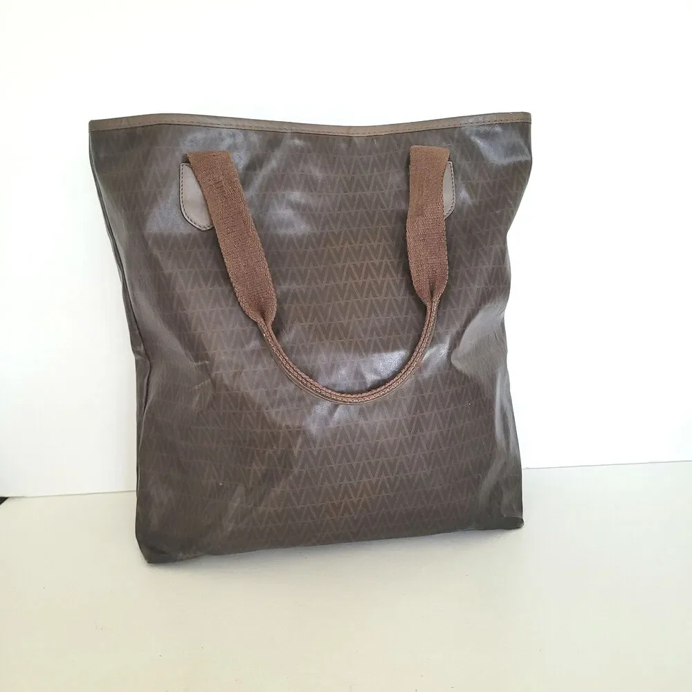 Mario Valentino Vintage Designer Tote Bag Handbag Large Travel Brown Unisex Logo